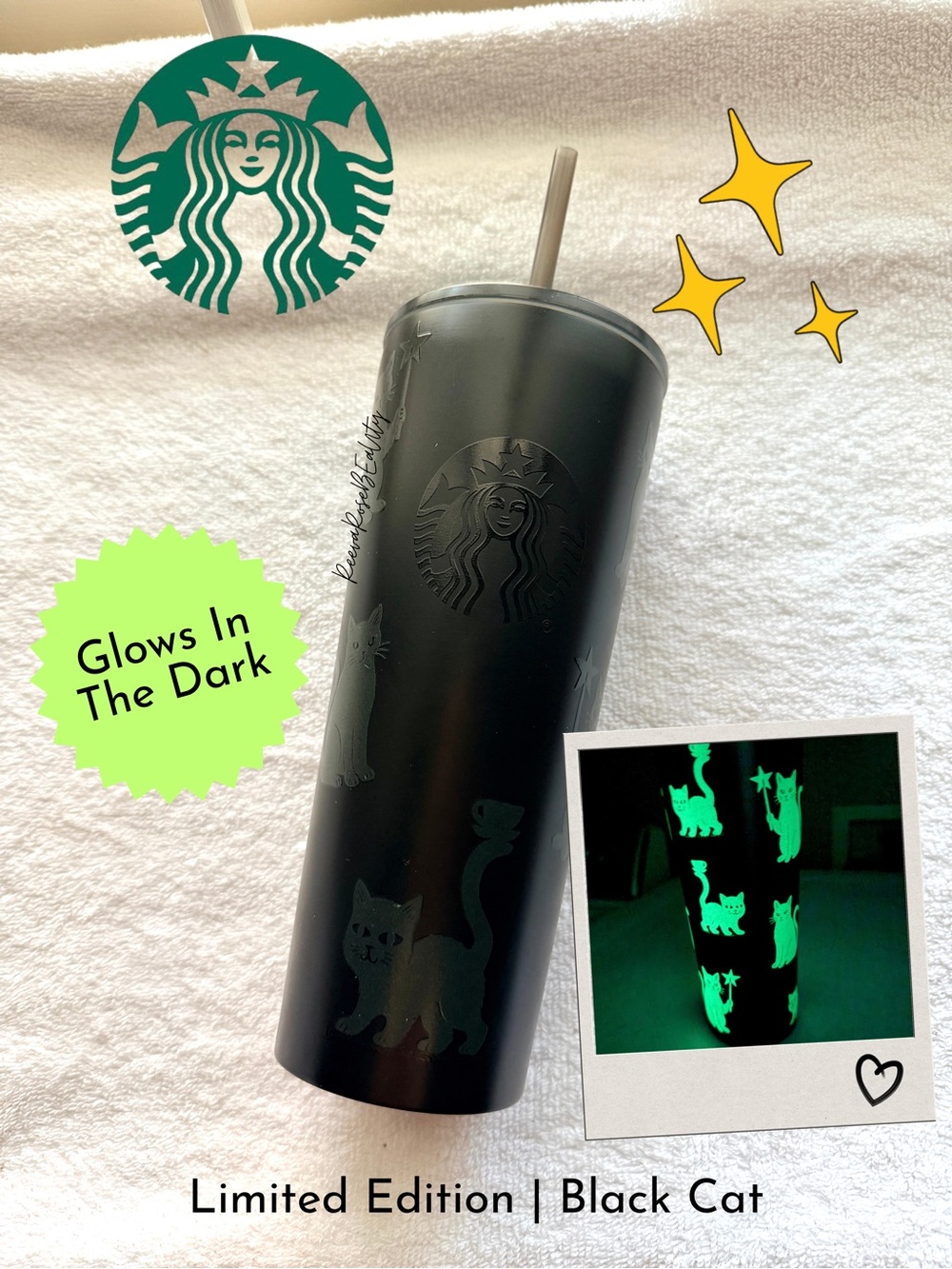 Starbucks Limited Edition Black Cat Glows-in-the-Dark Tumbler BNWT Halloween